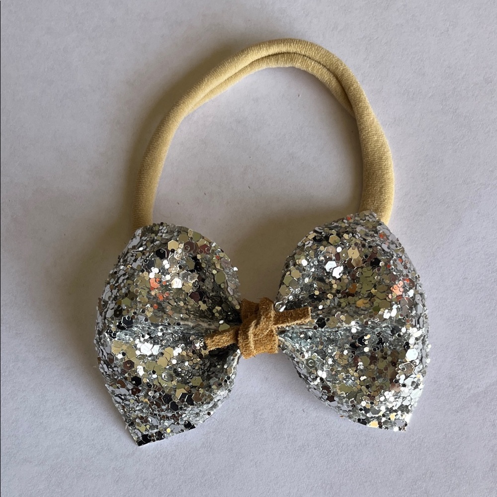 Sparkling Silver Bow Hairband for Babies